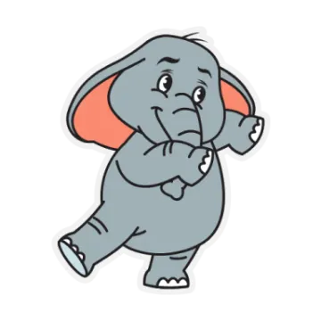a cartoon elephant standing with its trunk in the air
