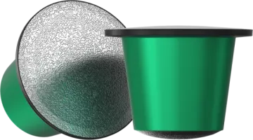 a green cup with a black lid