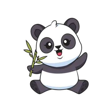 a cartoon panda holding a bamboo sticker