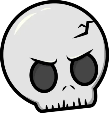 a white skull with black eyes