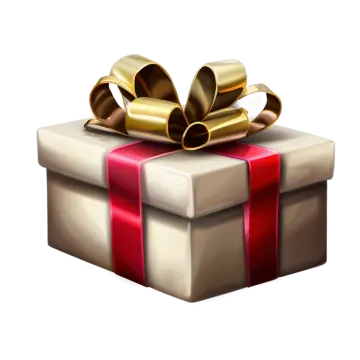 a gift box with red ribbon and gold bow