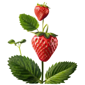 a close up of a strawberry on a stem