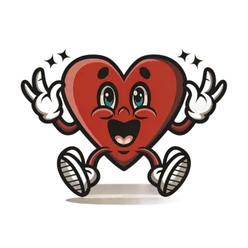 a cartoon heart with arms and legs in the air