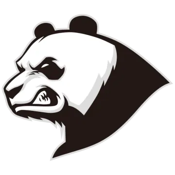 a panda bear head in black and white