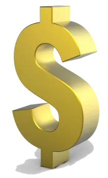 a golden dollar sign on a white background