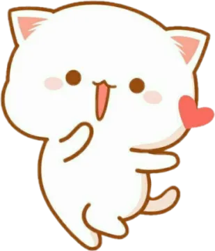 a white cat with a heart in its mouth