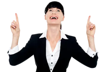 a woman with her hands up in the air