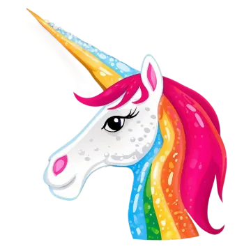 a colorful unicorn head with a rainbow mane