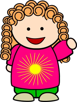 a girl with blonde hair wearing a pink shirt and green pants