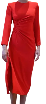 a woman in a red dress
