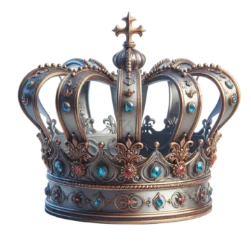 a silver and gold crown with blue crystals