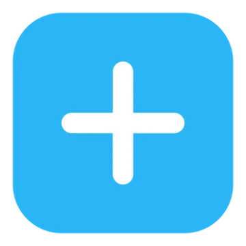a blue square icon with a plus sign