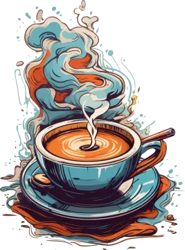 a cup of coffee with smoke coming out of it