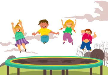 kids jumping on a tram tram