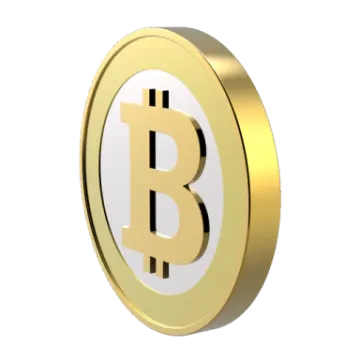 a golden bit coin on a white background