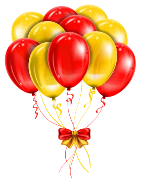a bunch of red and yellow balloons
