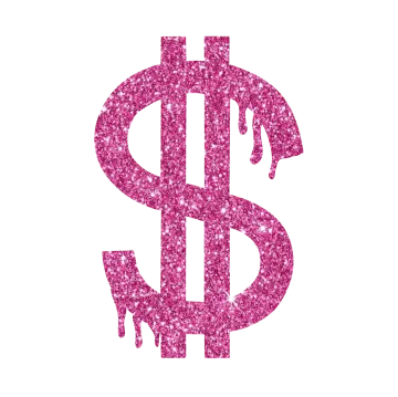 a dollar sign with pink glitter on it