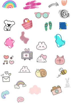 a bunch of colorful stickers on a white background