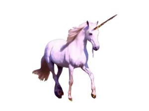 a white unicorn with a long mane running