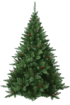 a christmas tree with red berries and pine cones