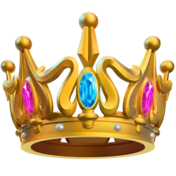 a gold crown with pink and blue gems
