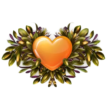 an orange heart surrounded by green leaves