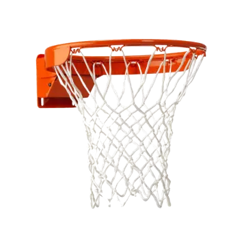 an orange basketball hoop with a white net