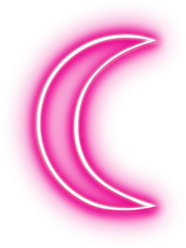 a pink neon crescent on a white background