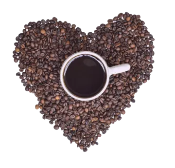 a cup of coffee in the shape of a heart