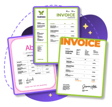 two invoices with a green and purple background