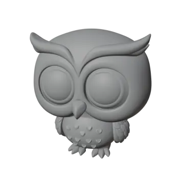 a grey owl head with big eyes