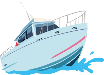 a white boat with a red stripe on the side