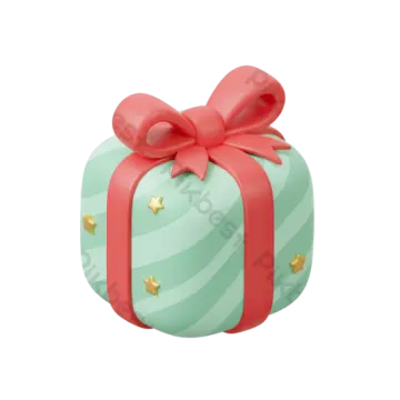 a green gift box with red ribbon and gold stars