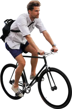 a man riding a bike on a white background