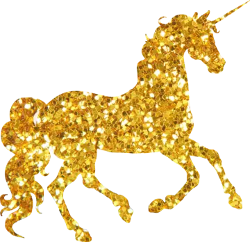 a golden unicorn silhouette on a white background
