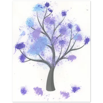 a purple and blue tree on a white background