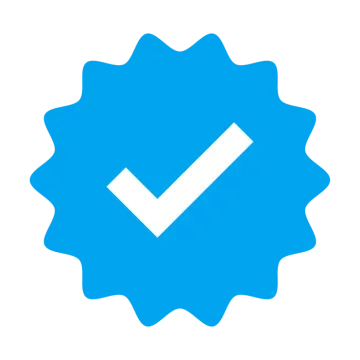 a blue seal with a tick mark on it