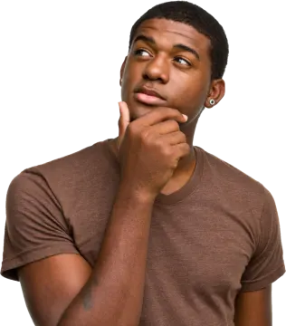 a man looking up with his hand on his chin