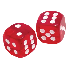 two red dice with white spots