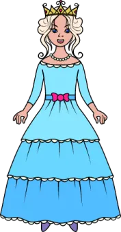 a girl in a blue dress with a crown