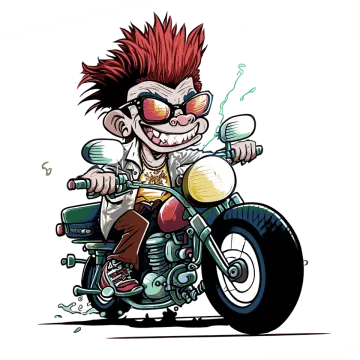 a cartoon character riding on a motorcycle