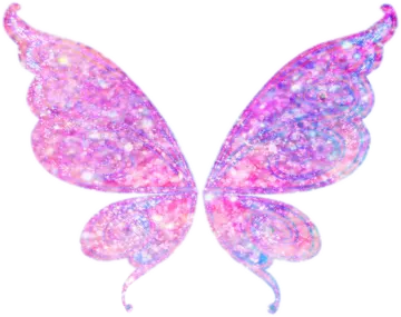a pink and blue butterfly with glitter wings