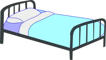 a bed with blue sheets and pillows
