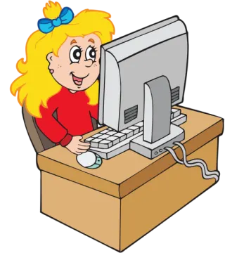 a little girl using a computer