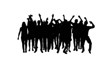 a group of people silhouetted against a white background