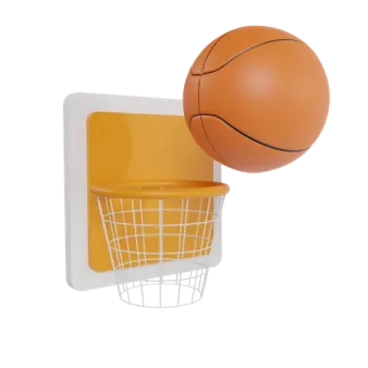 a basketball ball and basket hanging on the wall