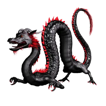 an illustration of a black dragon with red eyes