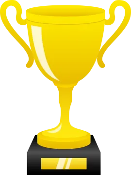 a gold trophy on a black pedestal