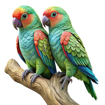 two parrots sitting on a branch