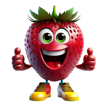 a red strawberry with green leaves on its head